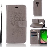 Windgong Uil Embossing Patroon Horizontale Flip Leren Case met Houder & Kaartsleuven & Portemonnee Voor Motorola Moto G7 Play (Grijs)