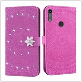 Voor Huawei Y6 2019 Geperst Afdrukken Steken boorpatroon Horizontale Flip PU Lederen Case met Houder & Kaartsleuven & Portemonnee & & Lanyard (Violet)