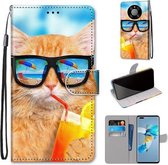 Voor Huawei Mate 40 Pro Gekleurde Tekening Cross Textuur Horizontale Flip PU Lederen Case met Houder & Kaartsleuven & Portemonnee & Lanyard (Kat Drinken Soda)