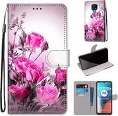 Voor Motorola Moto E7 Gekleurde Tekening Cross Textuur Horizontale Flip PU Lederen Case met Houder & Kaartsleuven & Portemonnee & Lanyard (Wild Rose)