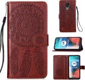 Voor Motorola Moto E7 Dream Catcher Afdrukken Horizontale Flip Leren Case met Houder & Kaartsleuven & Portemonnee & Lanyard (Bruin)