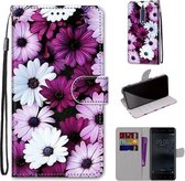 Voor Nokia 5 Gekleurde Tekening Cross Textuur Horizontale Flip PU Lederen Case met Houder & Kaartsleuven & Portemonnee & Lanyard (Chrysanthemum Roze Wit Paars)