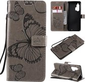 Voor Motorola Edge + 3D vlinders reliëfpatroon horizontale flip lederen tas met houder & kaartsleuf & portemonnee (grijs)