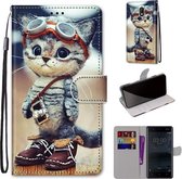 Voor Nokia 3 Gekleurde Tekening Cross Textuur Horizontale Flip PU Lederen Case met Houder & Kaartsleuven & Portemonnee & Lanyard (Lederen Schoenen Kat)