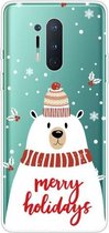 Voor OnePlus 8 Pro Christmas Series transparante TPU beschermhoes (sjaal witte beer)