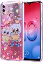 Cartoon patroon goudfolie stijl Dropping Glue TPU zachte beschermhoes voor Huawei Honor 10 Lite (Loving Owl)