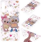 Cartoon patroon goudfolie stijl Dropping Glue TPU zachte beschermhoes voor Huawei P30 Lite (Loving Owl)