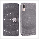 Voor Huawei P20 Pressed Printing Steken boorpatroon Horizontale Flip PU lederen tas met houder & kaartsleuven & portemonnee & & lanyard (grijs)