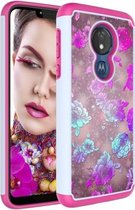 Gekleurd tekeningpatroon PC + TPU beschermhoes voor Motorola Moto G7 Power US-versie (pioenroos)
