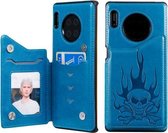 Voor Huawei Mate 30 Pro Skull Head Embossing Pattern Schokbestendige beschermhoes met houder & kaartsleuven & portemonnee (blauw)