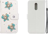 Voor Nokia 3.2 Horizontale Flip Effen Kleur Strass Leren Case met Kaartsleuf & Portemonnee & Houder (Drie Vlinders)