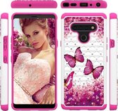 Voor LG Stylo 6 Gekleurd tekenpatroon met Diamond PC + TPU beschermhoes (Rose Butterfly)