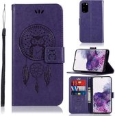 Voor Galaxy S20 Windgong Uil Embossing Patroon Horizontale Flip lederen tas, met houder & kaartsleuven & portemonnee (paars)