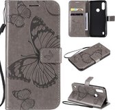 Voor Motorola Moto E6s (2020) 3D Vlinder Reliëfpatroon Horizontale Flip Leren Case met Houder & Kaartsleuf & Portemonnee & Lanyard (Grijs)