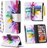 Voor iPhone XS Max Gekleurde Tekening Patroon Rits Horizontale Flip Leren Case met Houder & Kaartsleuven & Portemonnee (Zonnebloem)