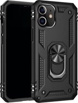 Voor iPhone 12/12 Pro schokbestendige TPU + pc-beschermhoes met 360 graden roterende houder (zwart)