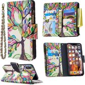 Voor iPhone XS Max Gekleurde Tekening Patroon Rits Horizontale Flip Leren Case met Houder & Kaartsleuven & Portemonnee (Boom)