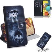 Voor Samsung Galaxy A51 5G Gekleurde Tekening Horizontale Flip Leren Case met Houder & Kaartsleuf & Portemonnee (Wolf en Hond)