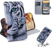 Voor Nokia 5.3 Gekleurde tekening Horizontale lederen flip case met houder & kaartsleuf & portemonnee (Tiger)