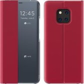 Voor Huawei Mate 20 Lite Zijruit-display Wordt geleverd met slaapfunctie / standaard Effen stoffen flip-telefoonhoes (rood)