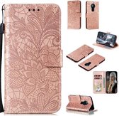 Voor Nokia 5.3 Kant Bloem Embossing Patroon Horizontale Flip Leren Case, met Houder & Kaartsleuven & Portemonnee & Fotolijst & Lanyard (Rose Goud)