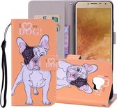 Hearted Dog Pattern Gekleurde tekening Horizontale lederen flip-hoes voor Galaxy J4 (EU-versie) (2018), met houder en kaartsleuven en portemonnee en draagkoord