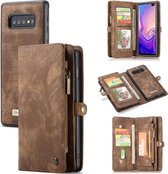 CaseMe Afneembare Multifunctionele Horizontale Leren Flip Case voor Galaxy S10, met Kaartsleuf & Houder & Rits Portemonnee & Fotolijst (Bruin)