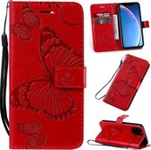 Geperst afdrukken Vlinderpatroon Horizontale flip PU lederen tas met houder & kaartsleuven & portemonnee & lanyard voor iPhone 11 Pro (rood)