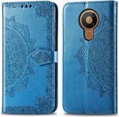 Voor Nokia 5.3 Mandala bloem reliëf horizontale flip lederen tas met beugel / kaartsleuf / portemonnee / lanyard (blauw)