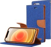 Voor iPhone 12/12 Pro GOOSPERY CANVAS DAGBOEK Cross Texture Horizontale Flip Leren Case met Kaartsleuven & Portemonnee & Houder (Blauw)