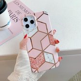 Plating Splicing Pattern Soft TPU beschermhoes voor iPhone 11 (Pink Lattice)