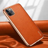 Voor iPhone 11 Pro Max SULADA Litchi Texture Leather Electroplated Shckproof beschermhoes (oranje)