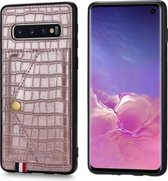 Voor Galaxy S10 Krokodilpatroon PU + TPU + PVC Breukvast gsm-hoesje met magnetische onzichtbare houder & houder & kaartsleuven (roségoud)