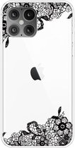 Voor iPhone 12 Pro Max schokbestendig geverfd transparant TPU beschermhoes (kanten bloem)