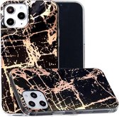 Voor iPhone 12/12 Pro Plating Marble Pattern Soft TPU beschermhoes (zwart goud)