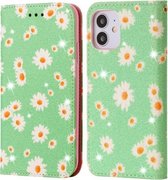 Voor iPhone 12 mini Glittering Daisy magnetische horizontale flip lederen tas met houder & kaartsleuven en fotolijst (groen)