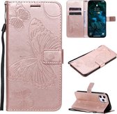 Voor iPhone 12 Pro Max 3D vlinder reliëf patroon horizontale flip lederen tas met houder & kaartsleuf & portemonnee & lanyard (rose goud)