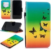 Voor iPhone XS Max Gekleurd tekeningpatroon Horizontaal Flip TPU + PU lederen hoes met houder & kaartsleuven & portemonnee & lanyard (regenboogvlinders)