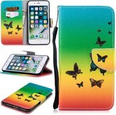 Voor iPhone 8 Plus / 7 Plus Gekleurd tekeningpatroon Horizontaal Flip TPU + PU lederen hoesje met houder & kaartsleuven & portemonnee & lanyard (Rainbow Butterflies)