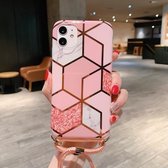 Voor iPhone 11 Plating Marble Pattern Soft TPU beschermhoes met schouderriem (roze rooster)
