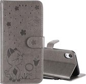 Voor iPhone XR Cat Bee Embossing Pattern Schokbestendige horizontale flip lederen tas met houder & kaartsleuven & portemonnee (grijs)