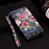 Laser 3D-patroon Gekleurde tekening Horizontale lederen flip-hoes met houder & kaartsleuven en fotolijst voor Galaxy S10 (Rose)