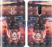 Voor OnePlus 8 3D-schilderij Gekleurd tekeningpatroon Horizontaal Flip TPU + PU-lederen hoes met houder & kaartsleuven & portemonnee & lanyard (Dream Lion)