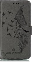 Voor Galaxy S20 Ultra Litchi Texture Feather Embossing Horizontale Flip PU Leather Case met Houder & Kaartsleuven & Portemonnee & Fotolijst & Lanyard (Grijs)