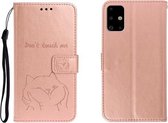 Voor Galaxy A71 reliëf Shiba Inu linker en rechter lederen tas met standaard & kaartsleuf & sallet (roségoud)