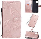 Voor Galaxy A71 Pressed Printing Butterfly Pattern Horizontale Flip PU Leather Case met houder & kaartsleuven & portemonnee & Lanyard (Rose Gold)