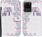 Voor Samsung Galaxy S20 Ultra Gekleurde Tekening Patroon Horizontale Flip Leren Case met Houder & Kaartsleuven & Portemonnee (Bloem Olifant)