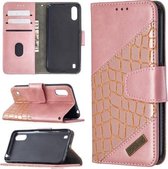 Voor Samsung Galaxy A01 Bijpassende Kleur Krokodil Textuur Horizontale Flip PU Lederen Case met Portemonnee & Houder & Kaartsleuven (Rose Goud)