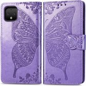 Butterfly Love Flowers Embossing Horizontale Flip Leather Case voor Google Pixel 4 XL met houder & kaartsleuven & portemonnee & lanyard (Lighe paars)