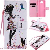 Voor Sony Xperia 20 Schilderen Horizontale Flip Leren Case met Houder & Kaartsleuf & Lanyard (Vrouw en Kat)